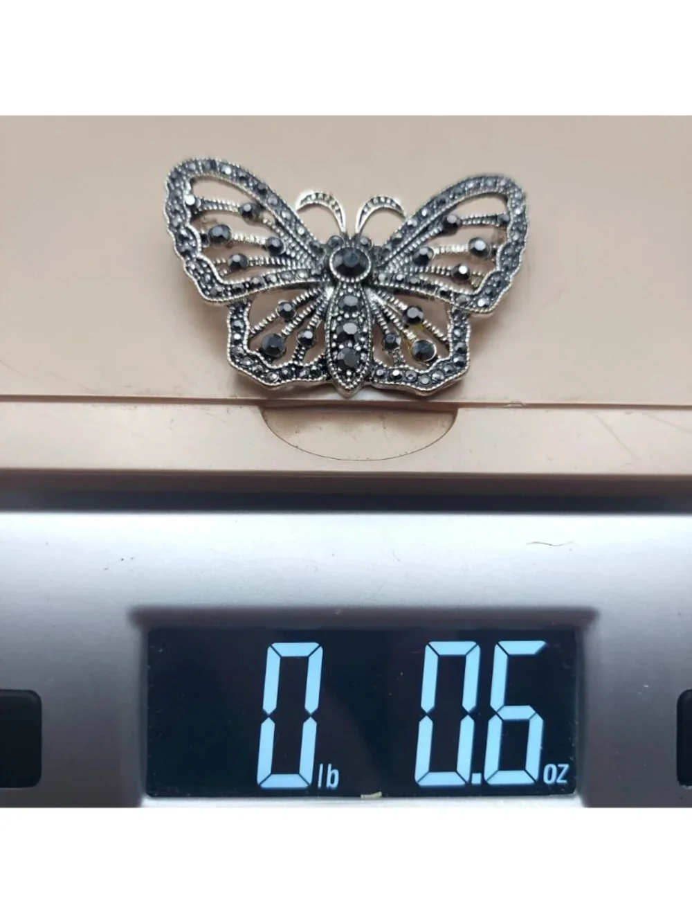 Marcasite Butterfly Brooch Pin Filigree Silver Tone Crystal Insect Vintage
